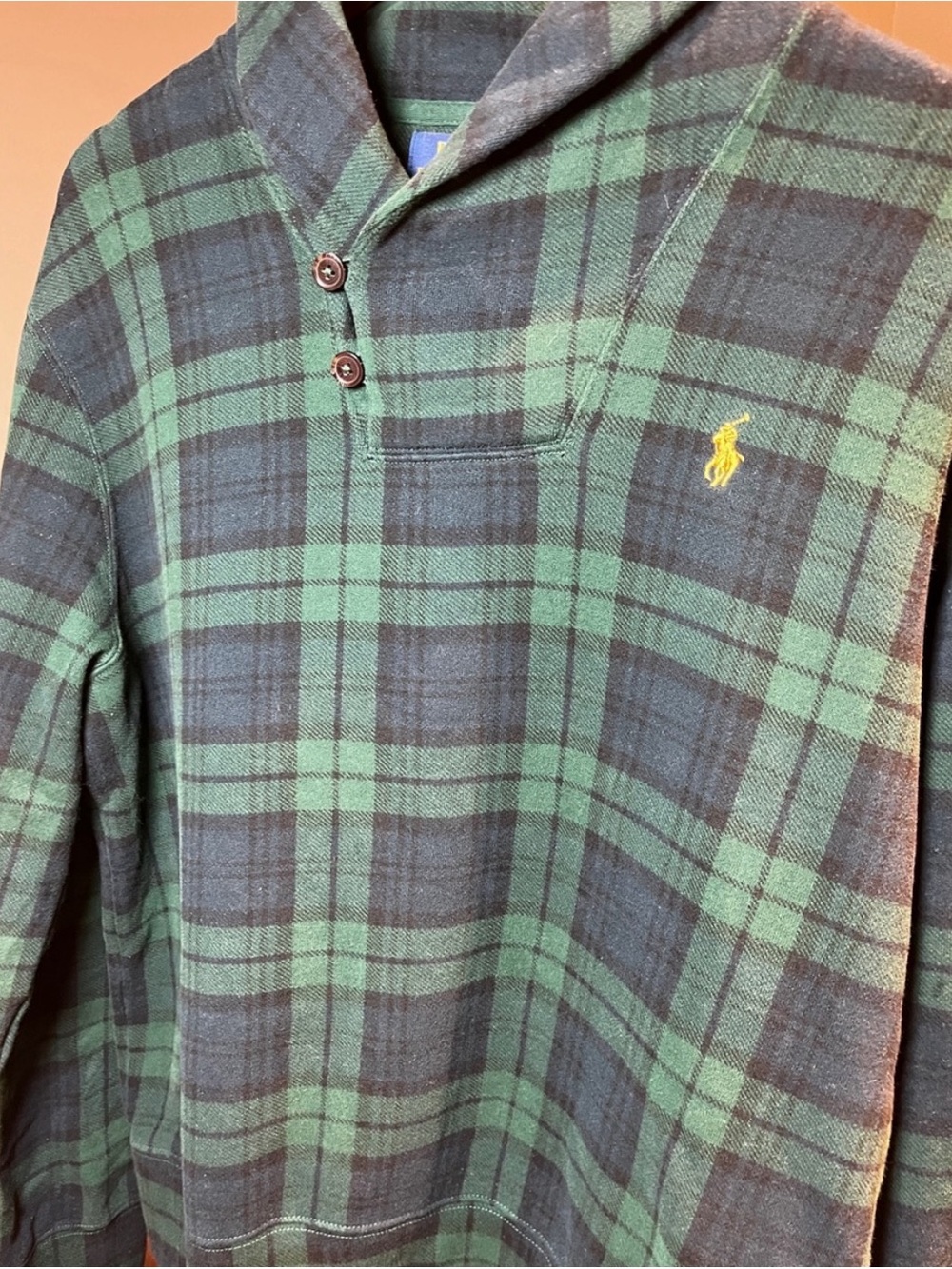 Polo by Ralph Lauren Green & Navy Plaid Shawl-Collar Knit - Picture 4 of 5